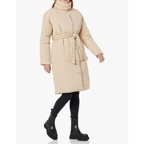 Daily Ritual Womens Padded Belted Puffer Jacket,Taupe Size XXL - Picture 2 of 16